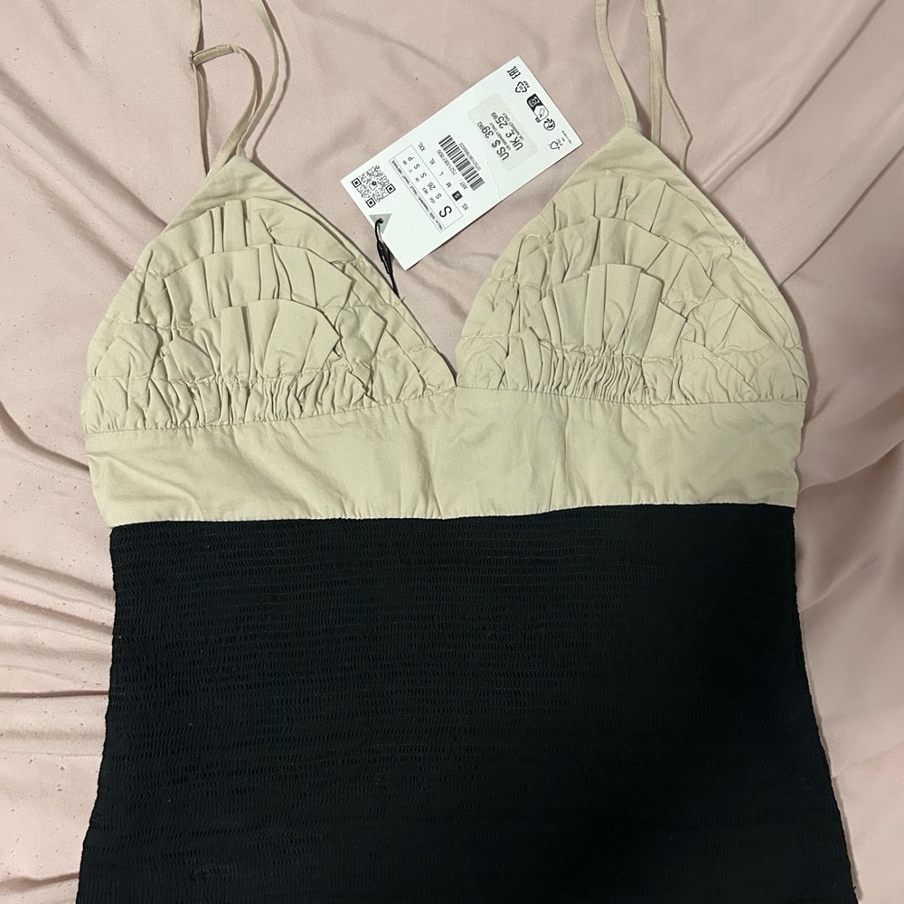 Beige and Black Spaghetti Strap Top